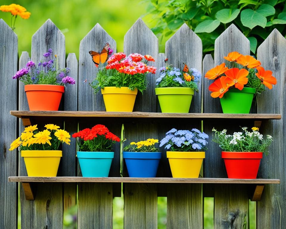 Blumenregale im Garten