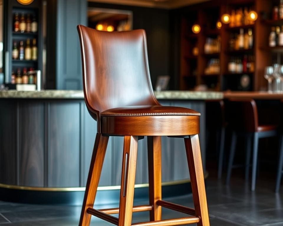 Elegante Barhocker aus Holz und Leder