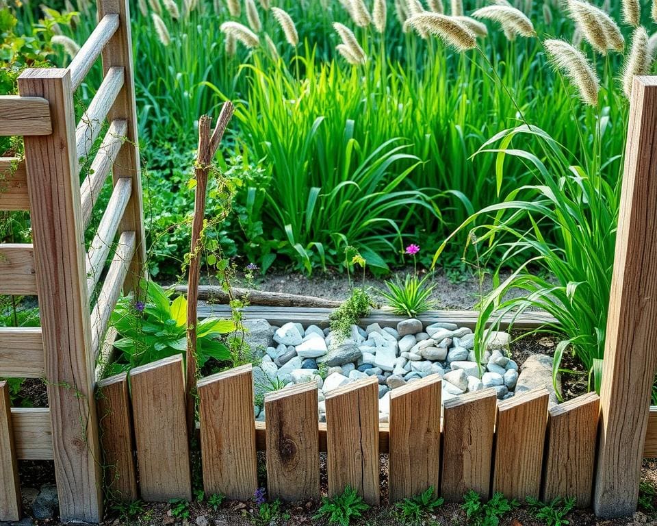 Beeteinfassung DIY mit wiederverwendeten Materialien
