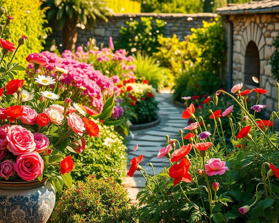 Gartendekoration mit Blumen