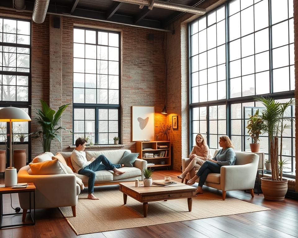 Was sind natürliche Materialien für ein Industrie-Wohnzimmer?