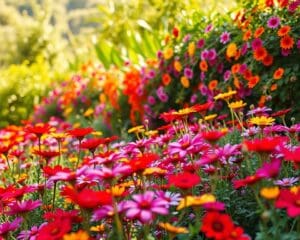 Wie bringst du Farbe durch Blüten ins Beet?