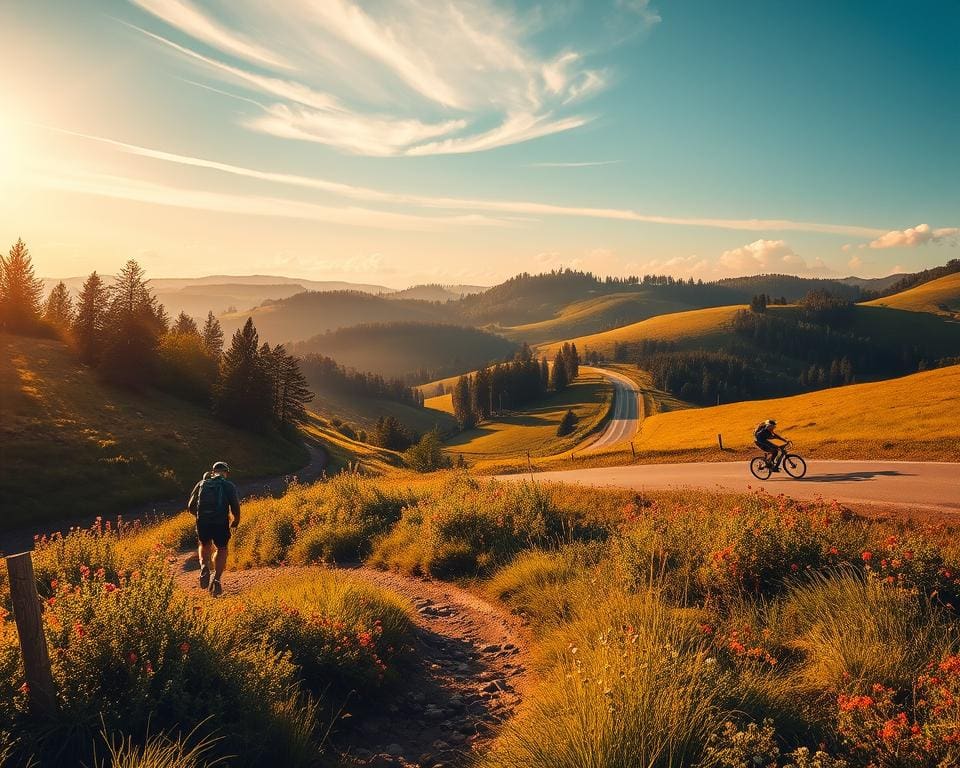Wandern in Deutschland und Radfahren in der Natur