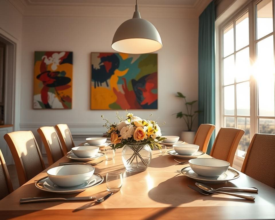Wandkunst und Tischdekoration im Esszimmer
